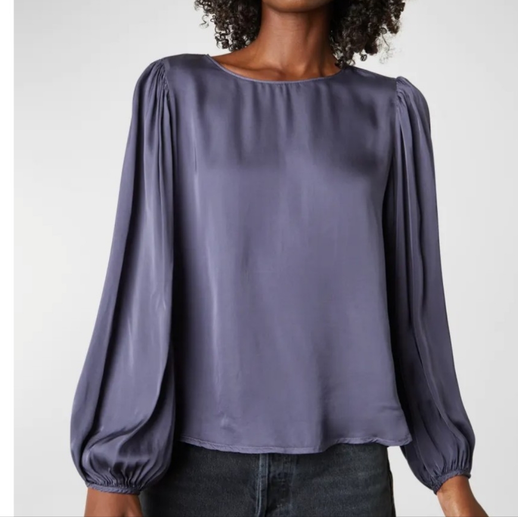 Velvet By Graham And Spencer Blouse Purple Satin Bishop Long Sleeve
